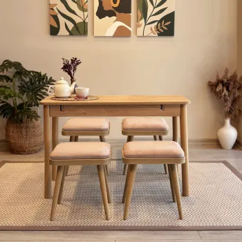 Set masa extensibila si 4 scaune, Vella, Vina Mini 05 0900, PAL, Stejar / Piatra imagine