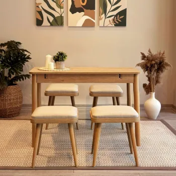 Set masa extensibila si 4 scaune, Vella, Vina Mini 05 1005, PAL, Stejar / Crem imagine