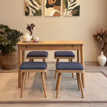 Set masa extensibila si 4 scaune, Vella, Vina Mini 05 1048, PAL, Stejar / Albastru inchis imagine