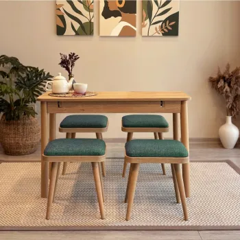 Set masa extensibila si 4 scaune, Vella, Vina Mini 05 1070, PAL, Stejar / Verde imagine