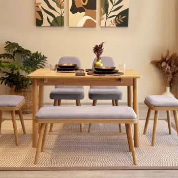 Set masa extensibila si 6 scaune, Vella, Vina Mini 03 0701, PAL, Stejar / Gri Soho imagine