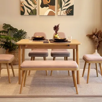 Set masa extensibila si 6 scaune, Vella, Vina Mini 03 0900, PAL, Stejar / Piatra imagine