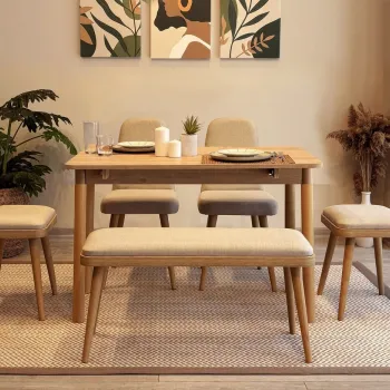 Set masa extensibila si 6 scaune, Vella, Vina Mini 03 1005, PAL, Stejar / Crem imagine