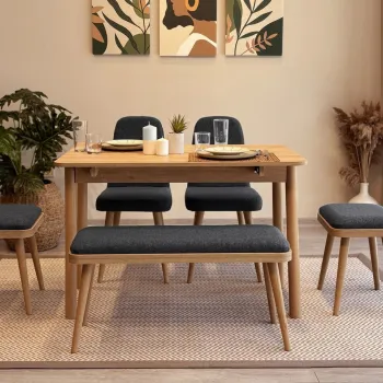 Set masa extensibila si 6 scaune, Vella, Vina Mini 03 1053, PAL, Stejar / Antracit imagine