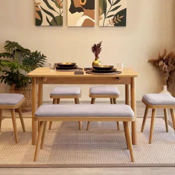 Set masa extensibila si 6 scaune, Vella, Vina Mini 06 0701, PAL, Stejar / Gri Soho imagine