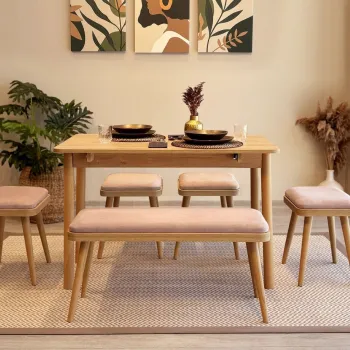 Set masa extensibila si 6 scaune, Vella, Vina Mini 06 0900, PAL, Stejar / Piatra imagine