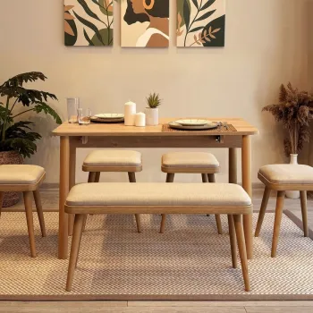 Set masa extensibila si 6 scaune, Vella, Vina Mini 06 1005, PAL, Stejar / Crem imagine