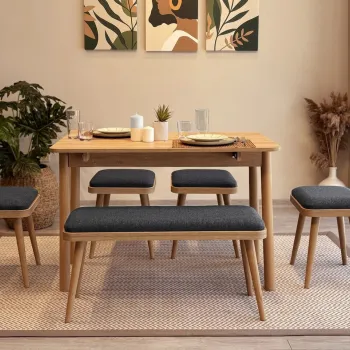 Set masa extensibila si 6 scaune, Vella, Vina Mini 06 1053, PAL, Stejar / Antracit imagine