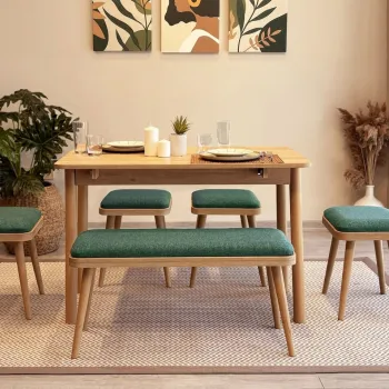 Set masa extensibila si 6 scaune, Vella, Vina Mini 06 1070, PAL, Stejar / Verde imagine