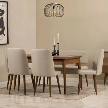 Set masa extensibila si 6 scaune, Vella, Vina, PAL, Maro/Crem imagine