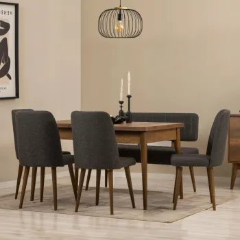 Set masa extensibila si 6 scaune, Vella, Vina, PAL, Nuc / Antracit imagine