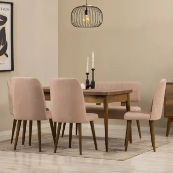 Set masa extensibila si 6 scaune, Vella, Vina, PAL, Nuc / Piatra imagine