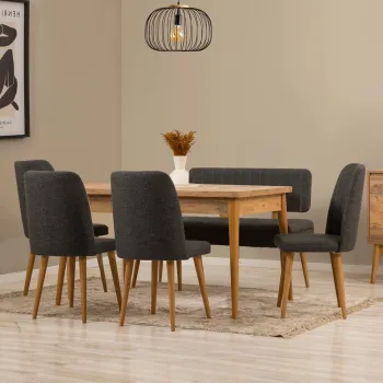 Set masa extensibila si 6 scaune, Vella, Vina, PAL, Pin Atlantic / Antracit imagine