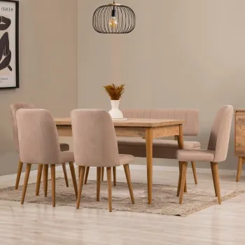 Set masa extensibila si 6 scaune, Vella, Vina, PAL, Pin Atlantic / Piatra imagine