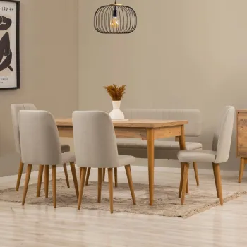 Set masa extensibila si 6 scaune, Vella, Vina, PAL, Pin Atlantic / Smantana imagine