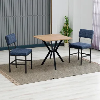 Set masa extensibila si scaune, 3 piese, Hanah Home, Dubai, Albastru marin / Nuc imagine