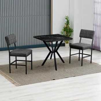 Set masa extensibila si scaune, 3 piese, Hanah Home, Dubai, Antracit / Negru imagine