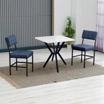 Set masa extensibila si scaune, 3 piese, Hanah Home, Dubai, Bleumarin/Alb imagine