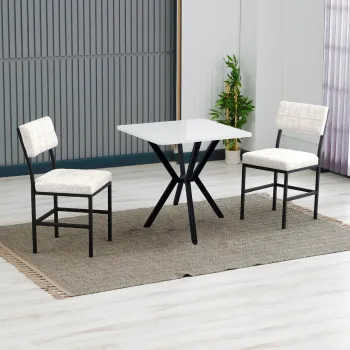 Set masa extensibila si scaune, 3 piese, Hanah Home, Dubai, Crem/Alb imagine