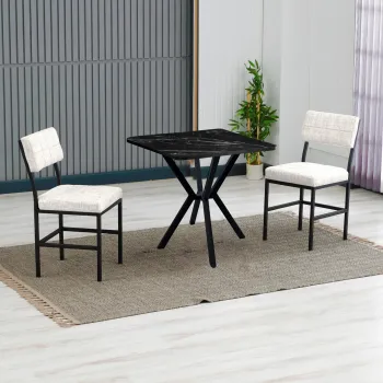 Set masa extensibila si scaune, 3 piese, Hanah Home, Dubai, Crem/Negru imagine