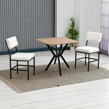 Set masa extensibila si scaune, 3 piese, Hanah Home, Dubai, Crema/Nuca imagine