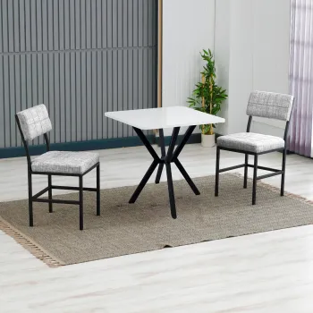 Set masa extensibila si scaune, 3 piese, Hanah Home, Dubai, Gri/Alb imagine