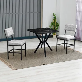 Set masa extensibila si scaune, 3 piese, Hanah Home, Dubai, Gri/Negru imagine