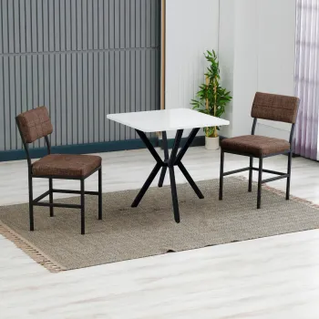 Set masa extensibila si scaune, 3 piese, Hanah Home, Dubai, Maro/Alb imagine