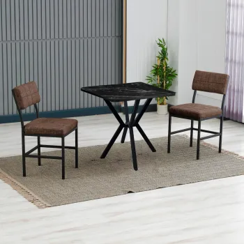 Set masa extensibila si scaune, 3 piese, Hanah Home, Dubai, Maro / Negru imagine