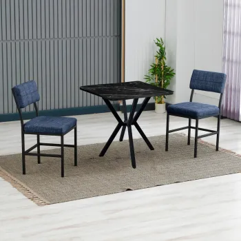 Set masa extensibila si scaune, 3 piese, Hanah Home, Dubai, Navy Blue / Black imagine