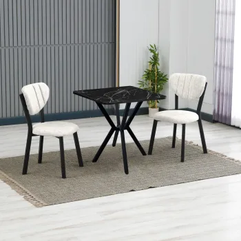 Set masa extensibila si scaune, 3 piese, Hanah Home, Elma, Crem/Negru imagine