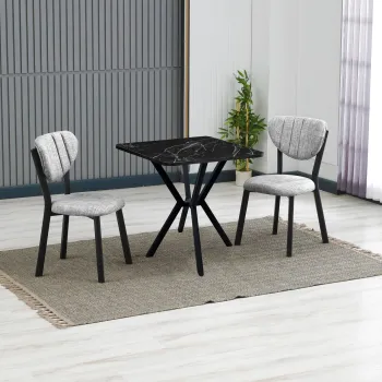 Set masa extensibila si scaune, 3 piese, Hanah Home, Elma, Gri/Negru imagine