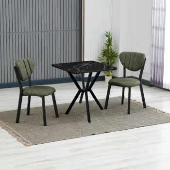 Set masa extensibila si scaune, 3 piese, Hanah Home, Elma, Verde/Negru imagine