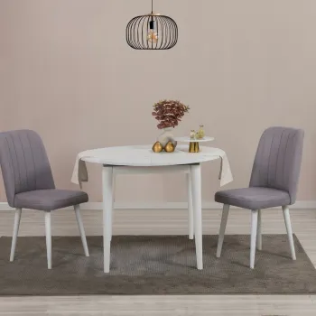 Set masa extensibila si scaune, 3 piese, Hanah Home, Vina 0701, Alb/Gri imagine