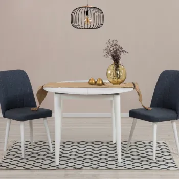 Set masa extensibila si scaune, 3 piese, Hanah Home, Vina 1048, Alb / Bleumarin imagine