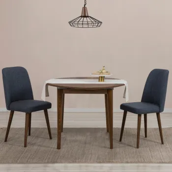 Set masa extensibila si scaune, 3 piese, Hanah Home, Vina 1048, Nuc / Bleumarin imagine