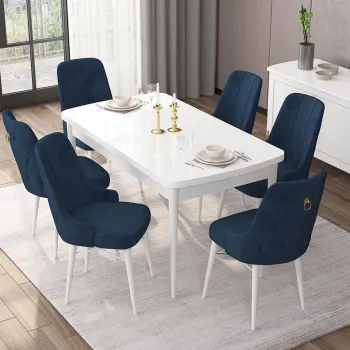 Set masa extensibila si scaune, Hanah Home, Are, Alb / Bleumarin imagine