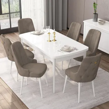 Set masa extensibila si scaune, Hanah Home, Are, Alb / Cappuccino imagine