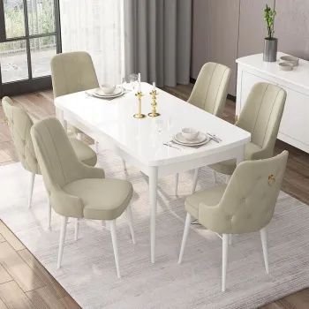 Set masa extensibila si scaune, Hanah Home, Are, Alb / Crem imagine