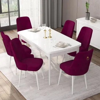 Set masa extensibila si scaune, Hanah Home, Are, Alb / Damasc imagine