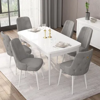 Set masa extensibila si scaune, Hanah Home, Are, Alb/Gri imagine