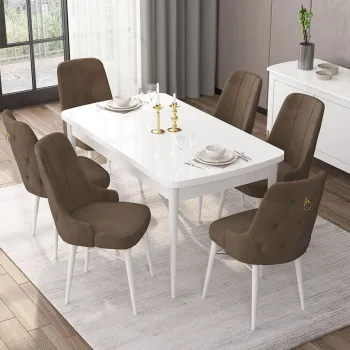 Set masa extensibila si scaune, Hanah Home, Are, Alb/Maro imagine