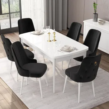 Set masa extensibila si scaune, Hanah Home, Are, Alb/Negru imagine