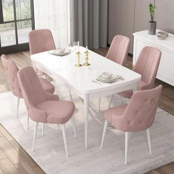 Set masa extensibila si scaune, Hanah Home, Are, Alb/Roz imagine