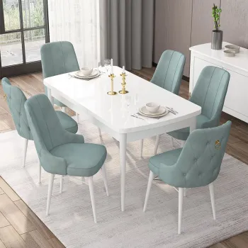 Set masa extensibila si scaune, Hanah Home, Are, Alb / Verde de mare imagine