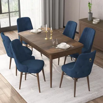 Set masa extensibila si scaune, Hanah Home, Are, Baroc / Albastru marin imagine