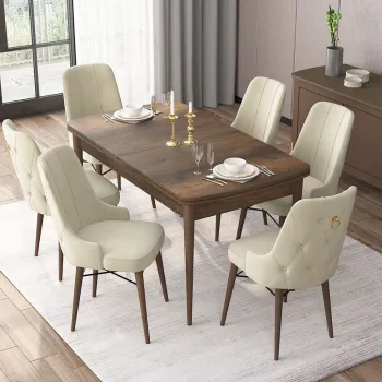 Set masa extensibila si scaune, Hanah Home, Are, Baroc / Crem imagine