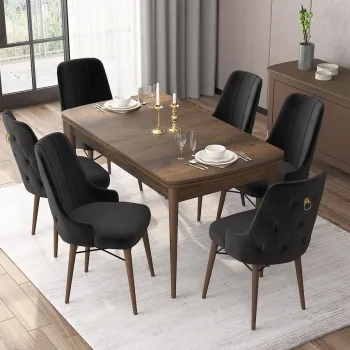 Set masa extensibila si scaune, Hanah Home, Are, Baroc / Negru imagine