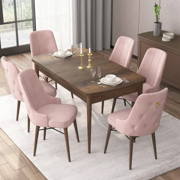 Set masa extensibila si scaune, Hanah Home, Are, Baroc / Roz imagine