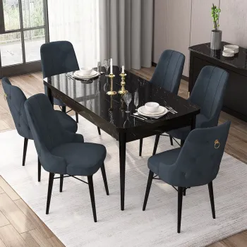 Set masa extensibila si scaune, Hanah Home, Are, Marmura neagra / Antracit imagine